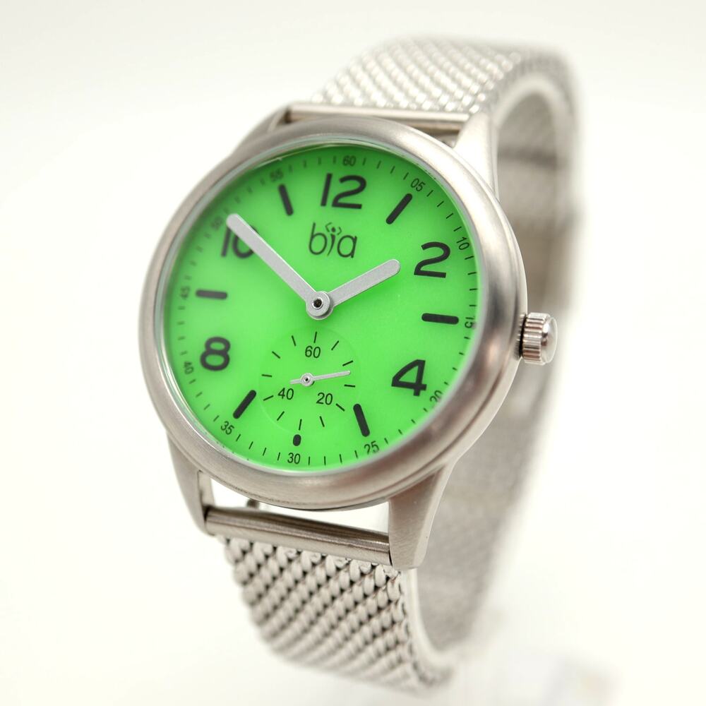Bia Bernice Green Full Lume Dial 36mm Unisex Watch Steel Mesh with New Battery